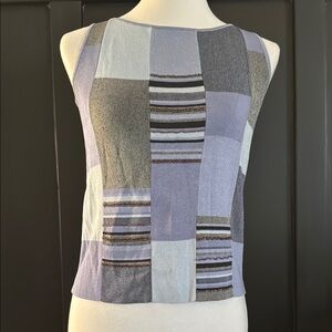 Vintage Y2K Sigrid Olsen Gray and Blue Boxy Tank Top Patchwork